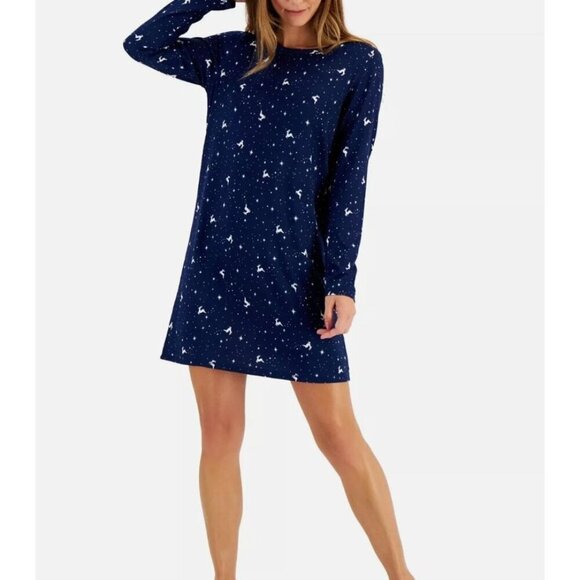 Charter Club Women's S Nightgown Butter Soft Sleep Shirt Blue Star‎ Reindeer - Picture 1 of 6